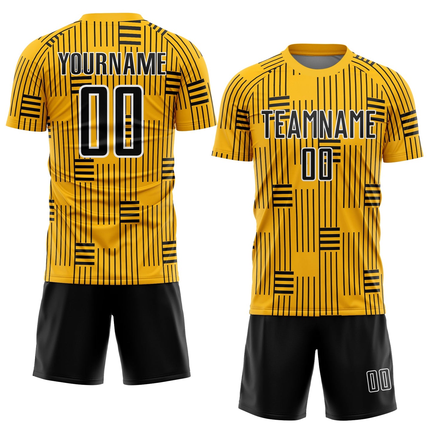 Custom Gold Black-White Lines Sublimation Soccer Uniform Jersey view 2