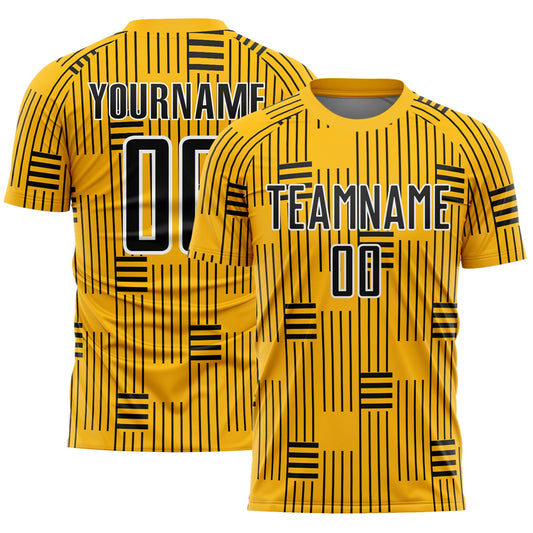 Custom Gold Black-White Lines Sublimation Soccer Uniform Jersey - Main View