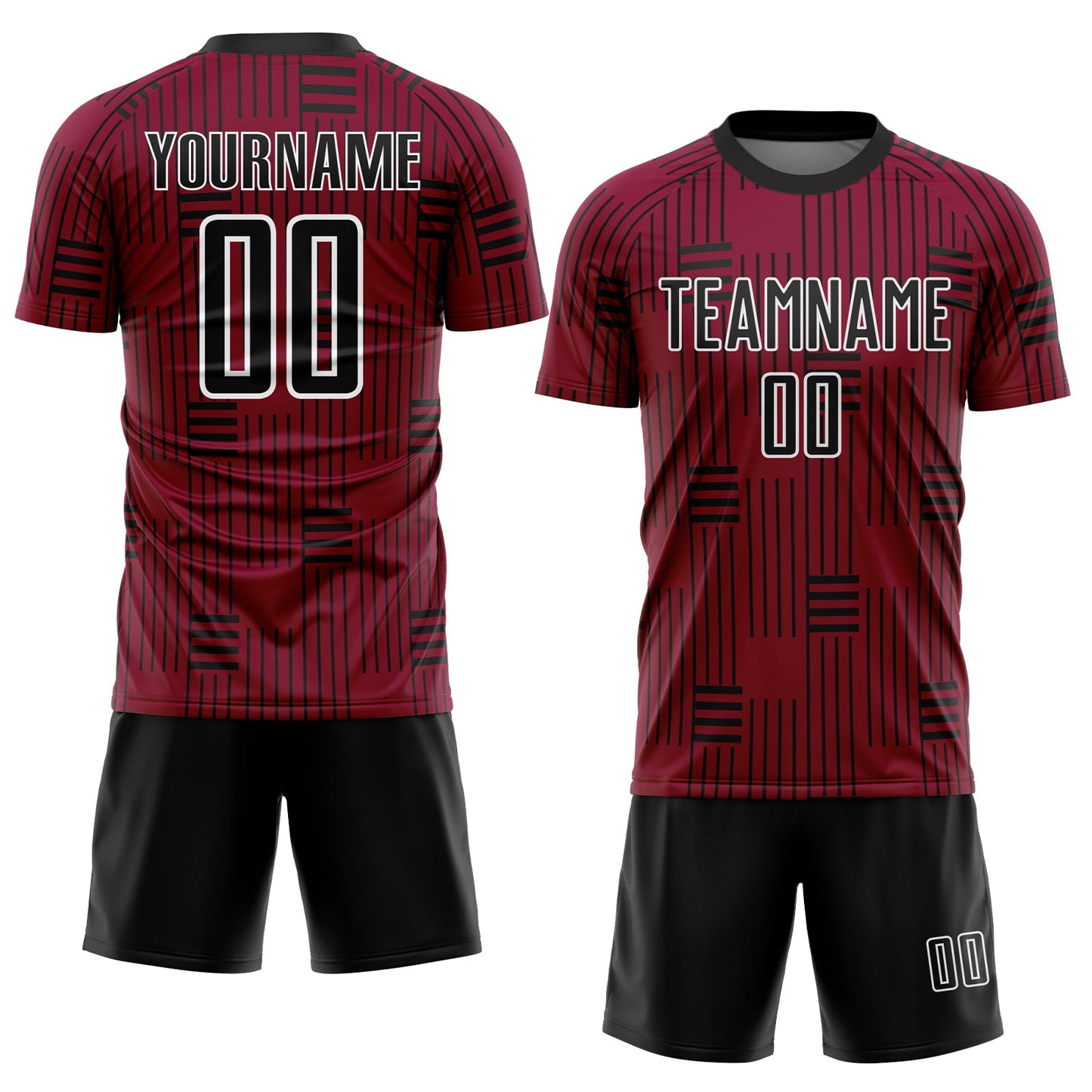 Custom Maroon Black-White Lines Sublimation Soccer Uniform Jersey view 2