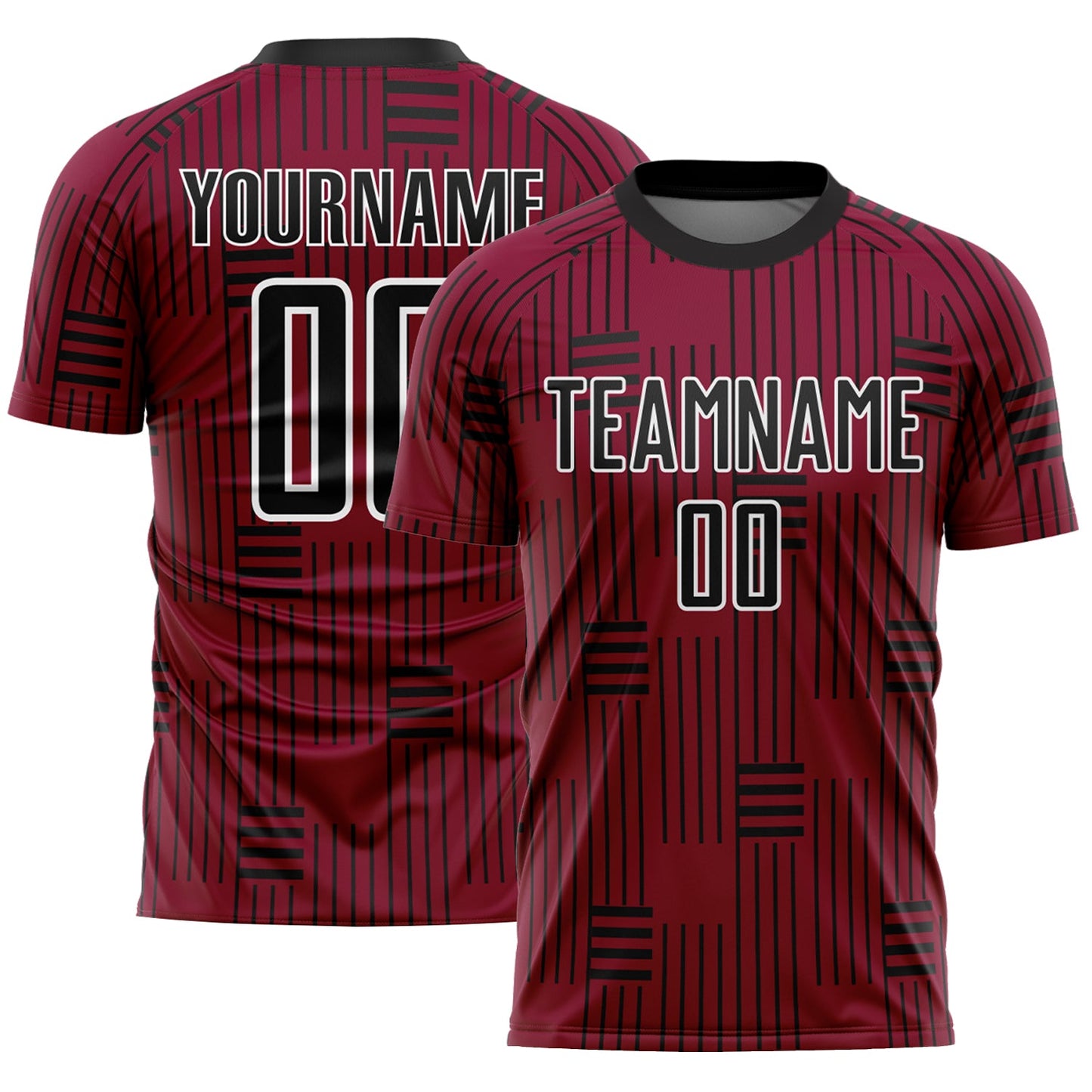 Custom Maroon Black-White Lines Sublimation Soccer Uniform Jersey - Main View