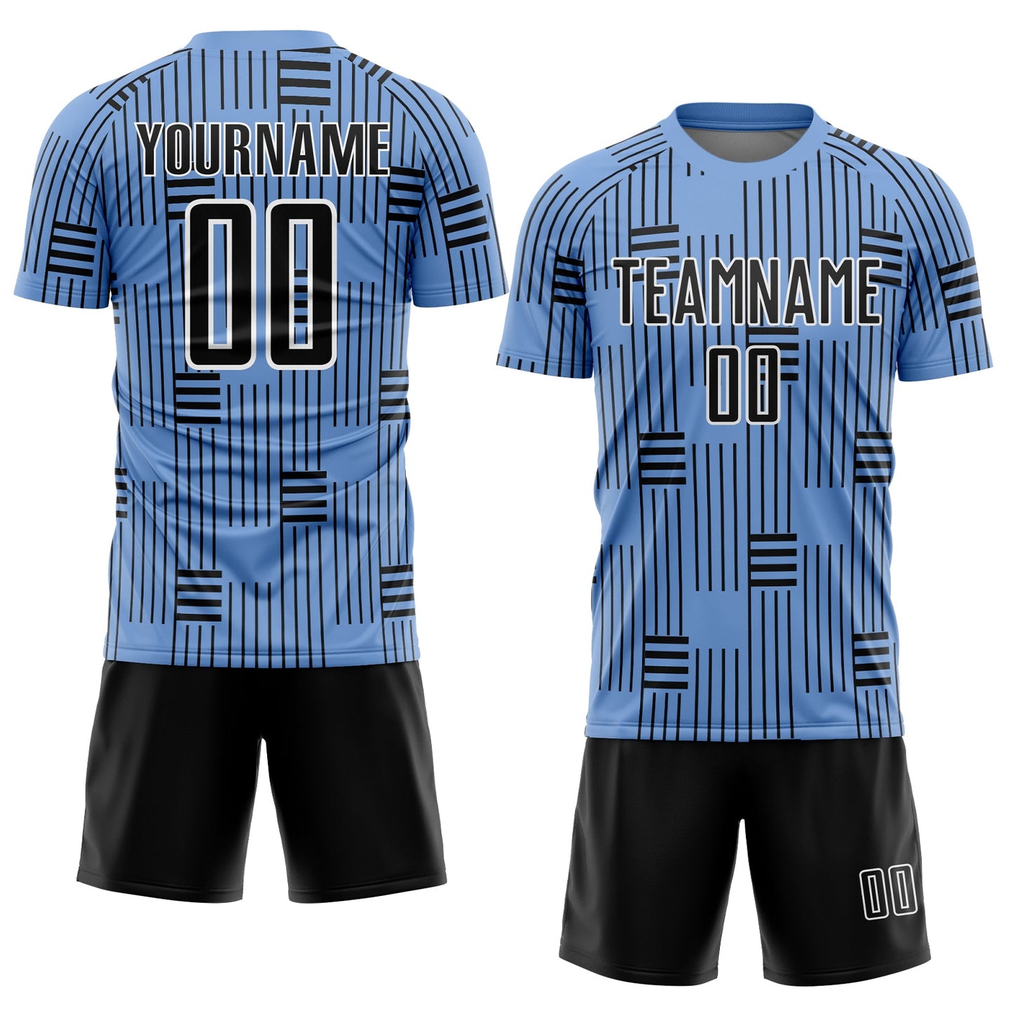 Custom Light Blue Black-White Lines Sublimation Soccer Uniform Jersey view 2