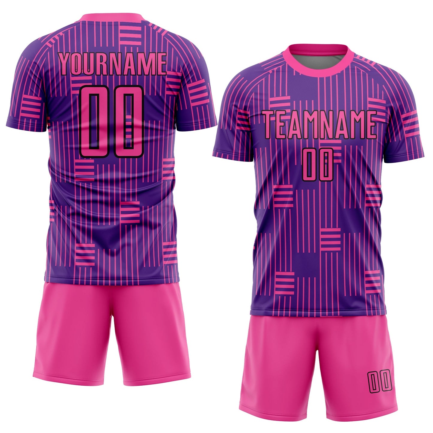 Custom Purple Pink-Black Lines Sublimation Soccer Uniform Jersey view 2
