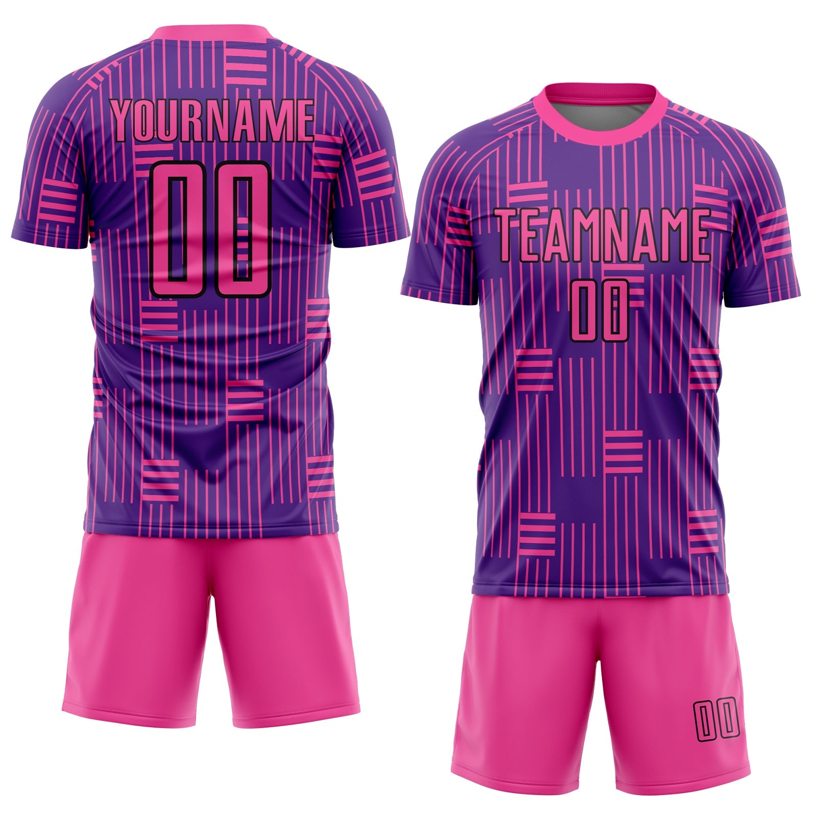 Custom Purple Pink-Black Lines Sublimation Soccer Uniform Jersey view 2