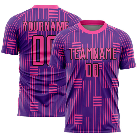 Custom Purple Pink-Black Lines Sublimation Soccer Uniform Jersey - Main View