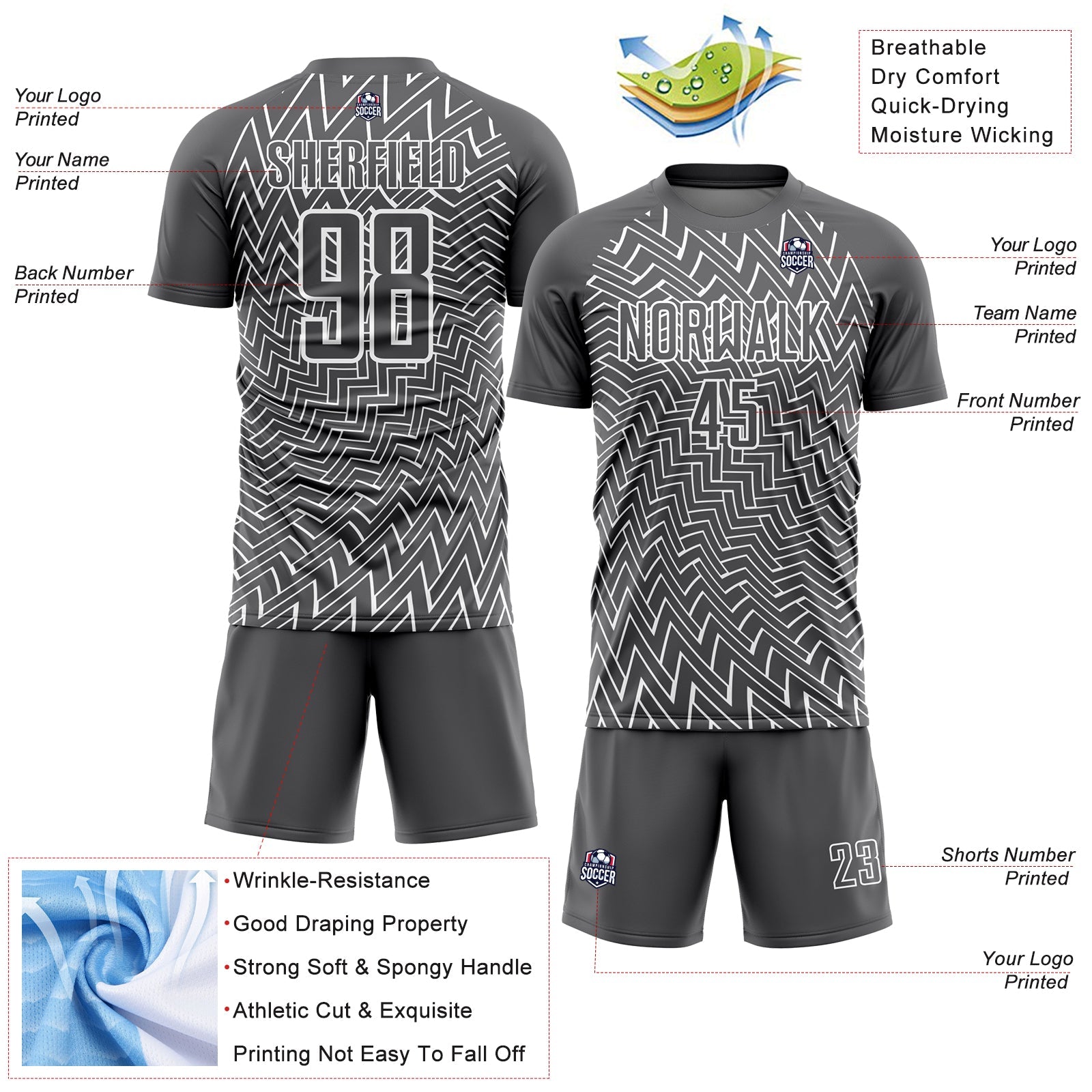 Custom Steel Gray White Lines Sublimation Soccer Uniform Jersey view 4