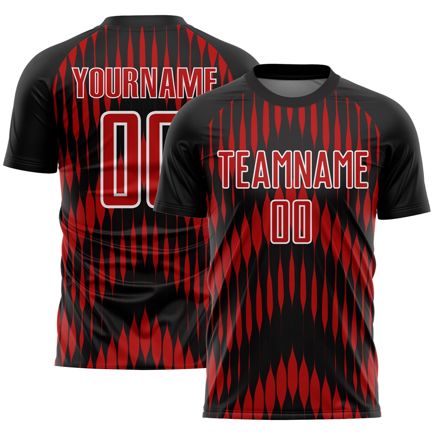Custom Black Red-White Abstract Triangle Sublimation Soccer Uniform Jersey - Main View