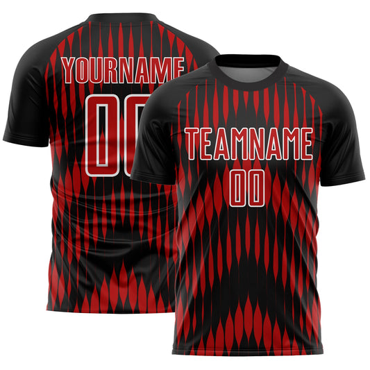 Custom Black Red-White Abstract Triangle Sublimation Soccer Uniform Jersey - Main View