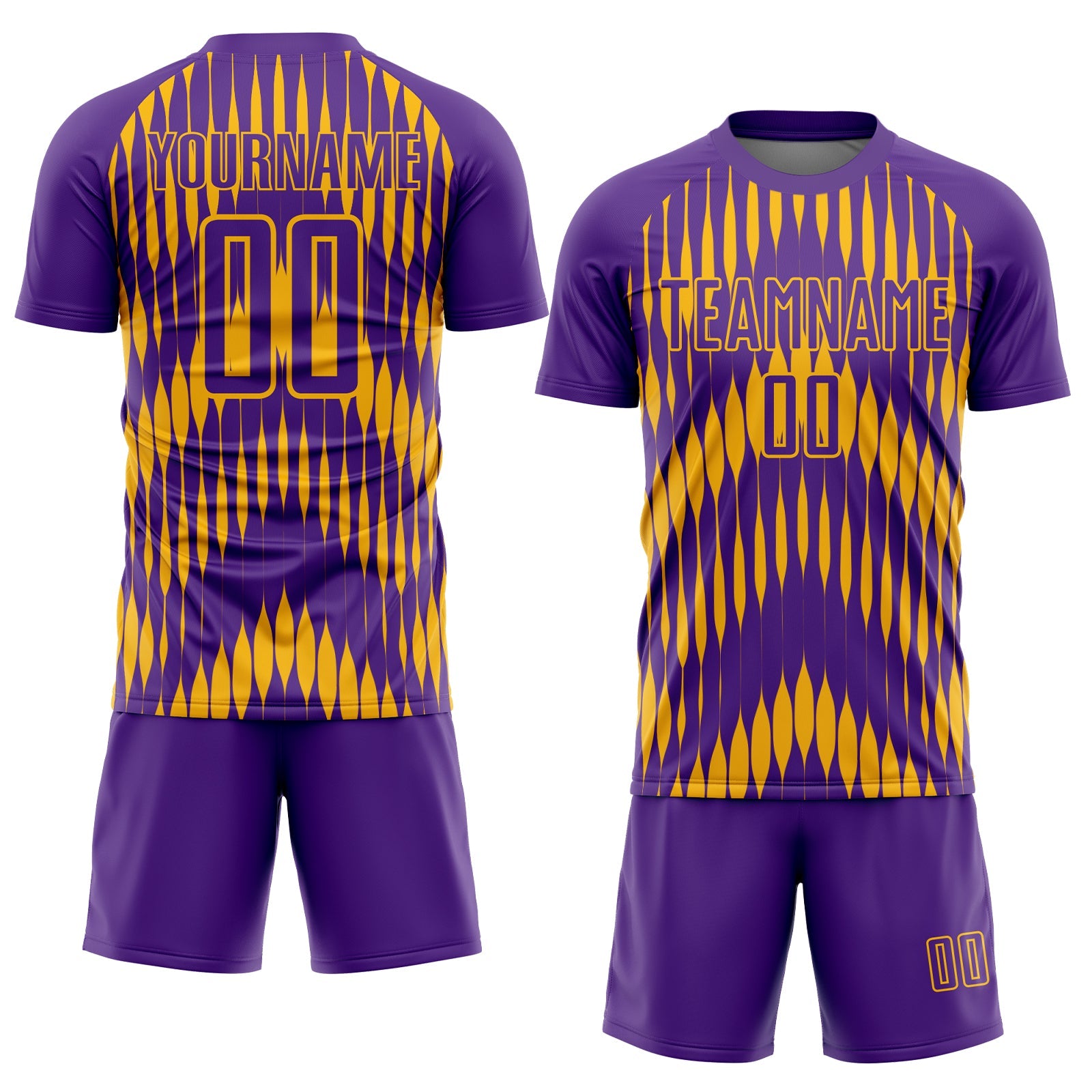 Custom Purple Gold Abstract Triangle Sublimation Soccer Uniform Jersey view 2