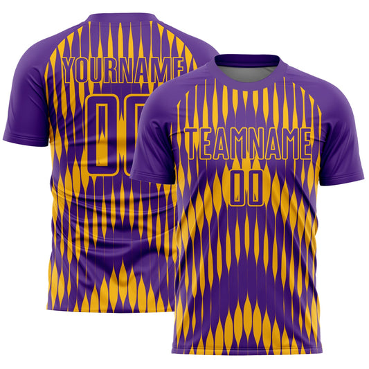 Custom Purple Gold Abstract Triangle Sublimation Soccer Uniform Jersey - Main View