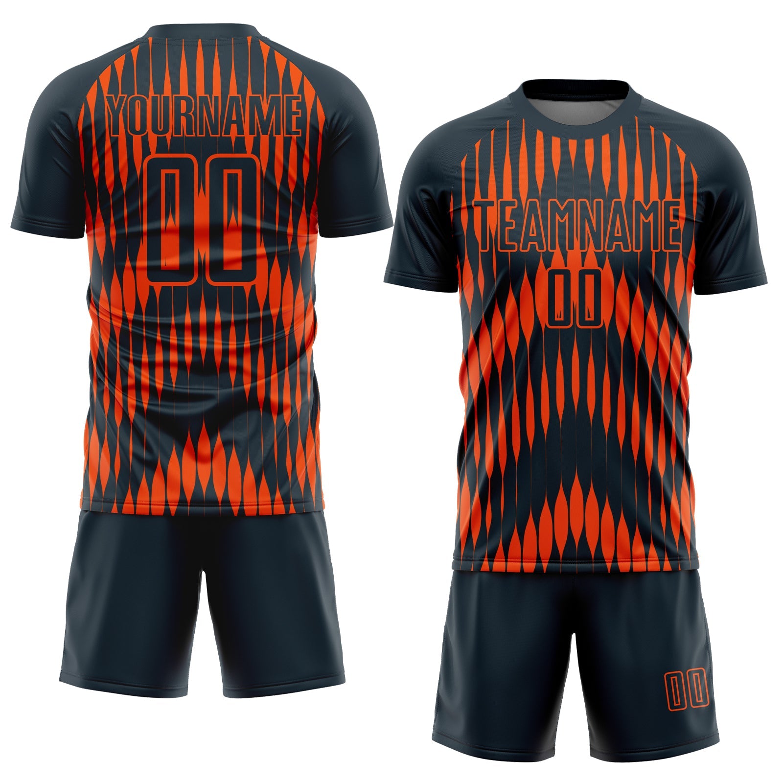 Custom Navy Orange Abstract Triangle Sublimation Soccer Uniform Jersey view 2