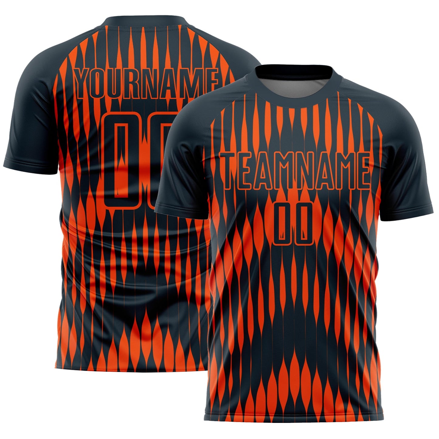 Custom Navy Orange Abstract Triangle Sublimation Soccer Uniform Jersey - Main View