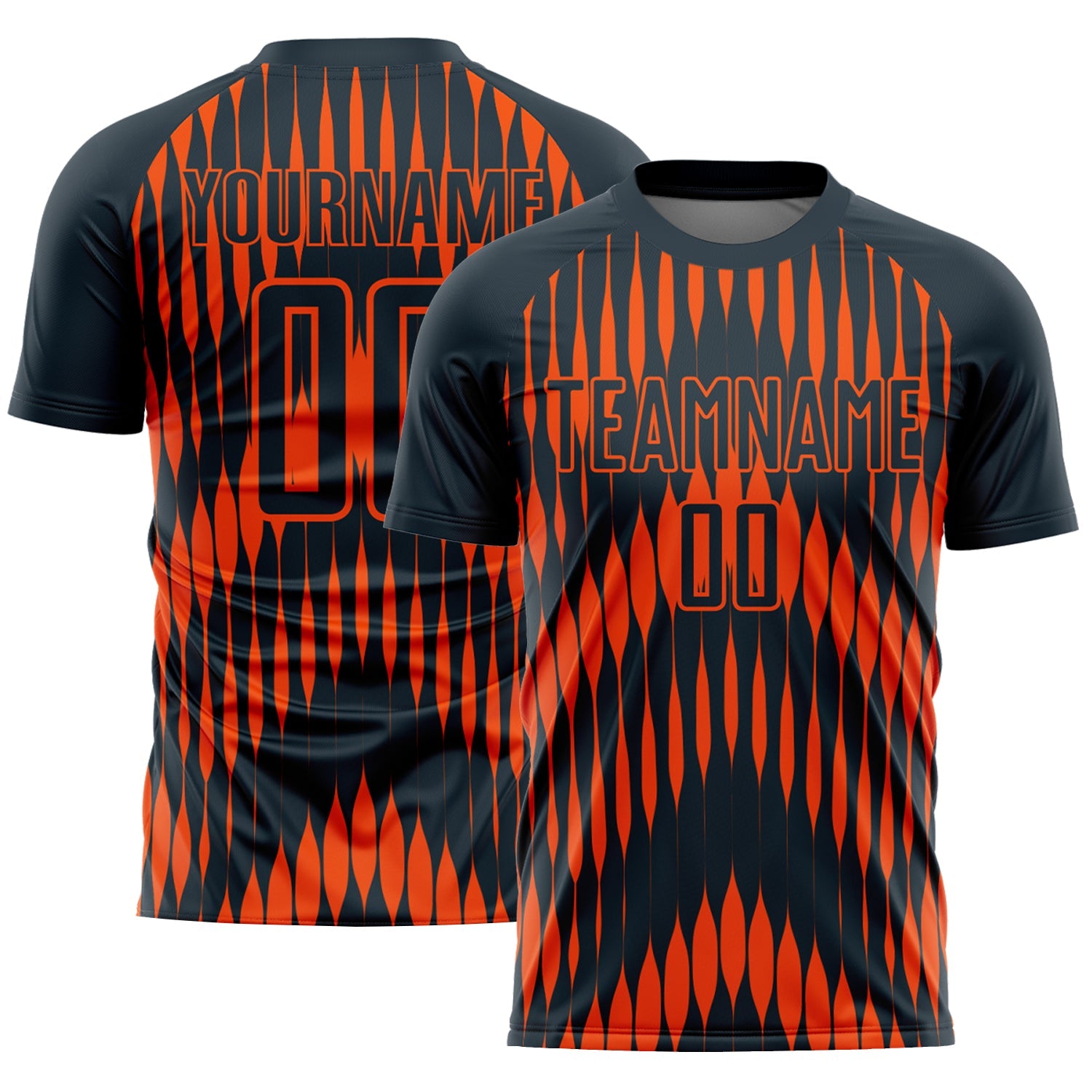 Custom Navy Orange Abstract Triangle Sublimation Soccer Uniform Jersey - Main View