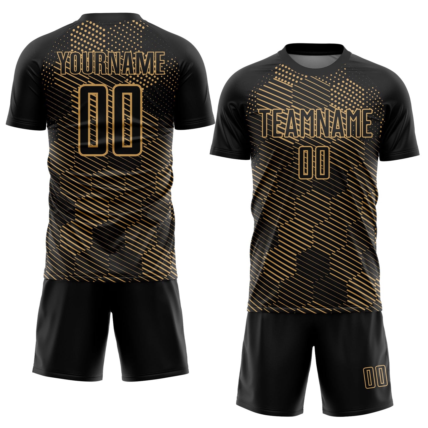 Custom Black Old Gold Abstract Hexagon Sublimation Soccer Uniform Jersey view 2