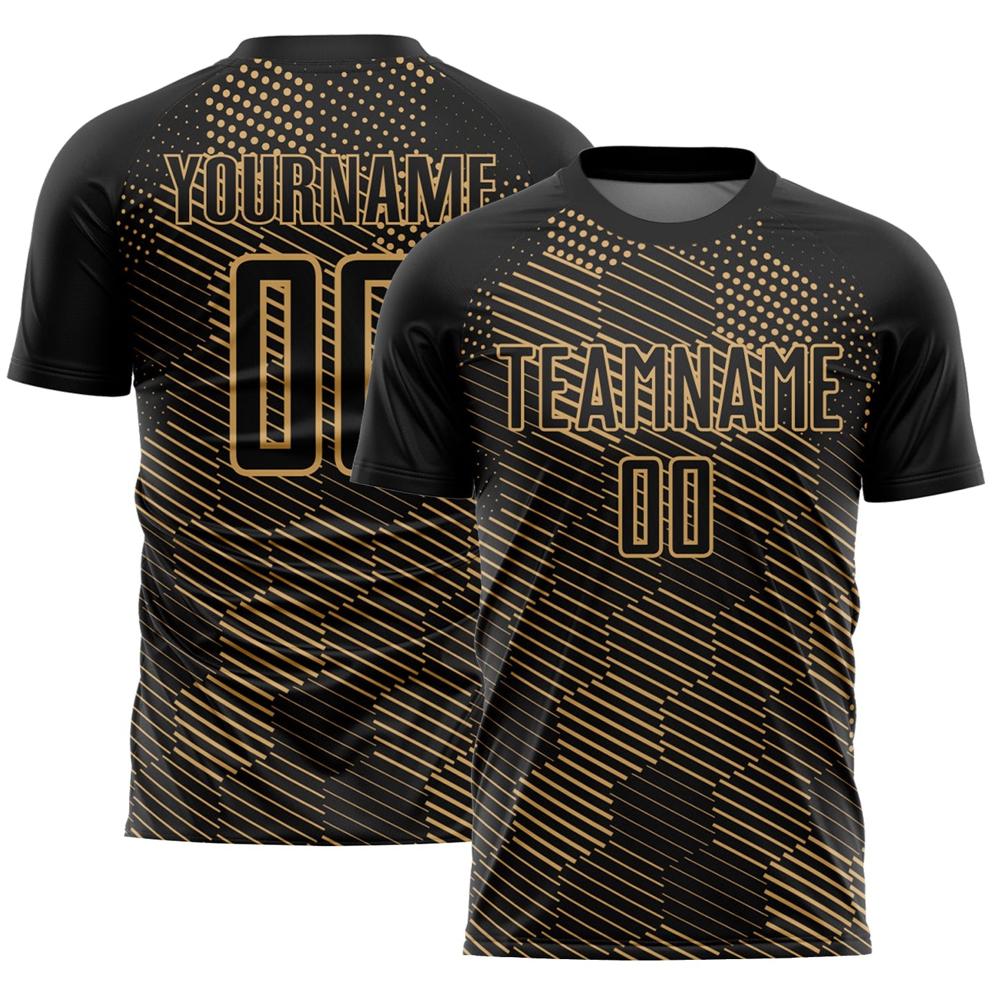 Custom Black Old Gold Abstract Hexagon Sublimation Soccer Uniform Jersey - Main View
