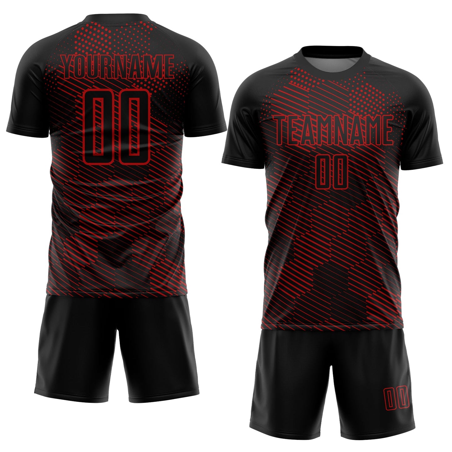 Custom Black Red Abstract Hexagon Sublimation Soccer Uniform Jersey view 2