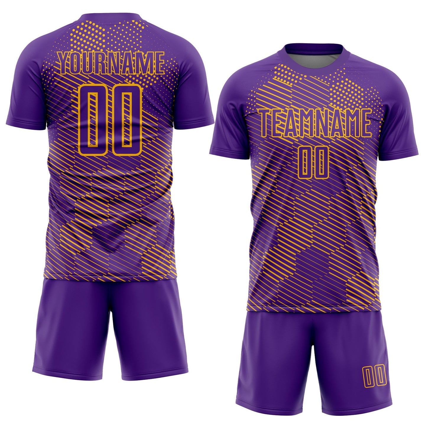 Custom Purple Gold Abstract Hexagon Sublimation Soccer Uniform Jersey view 2