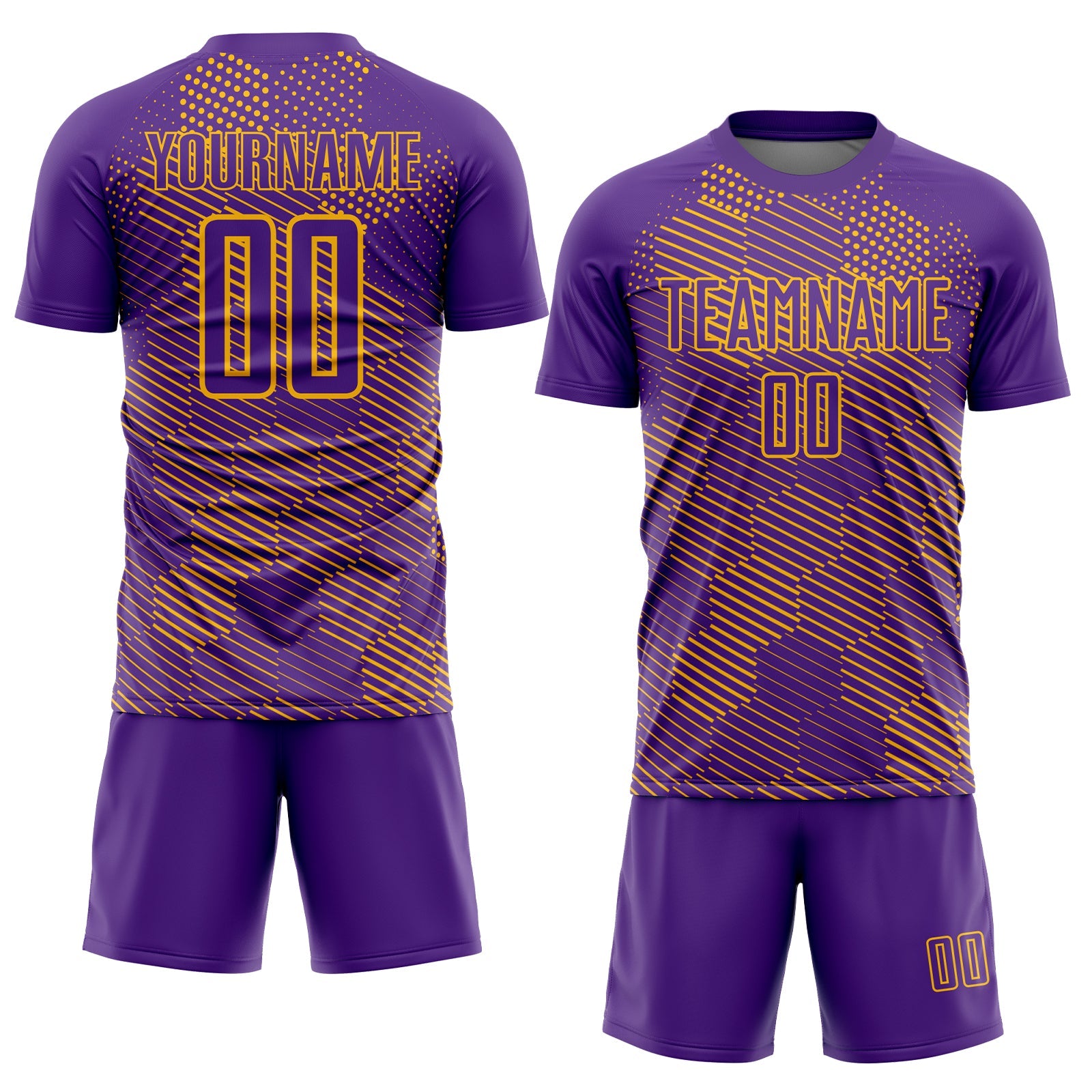 Custom Purple Gold Abstract Hexagon Sublimation Soccer Uniform Jersey view 2