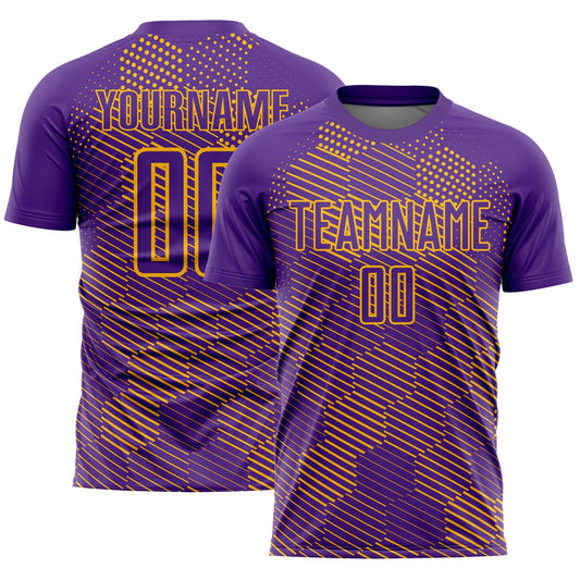 Custom Purple Gold Abstract Hexagon Sublimation Soccer Uniform Jersey - Main View