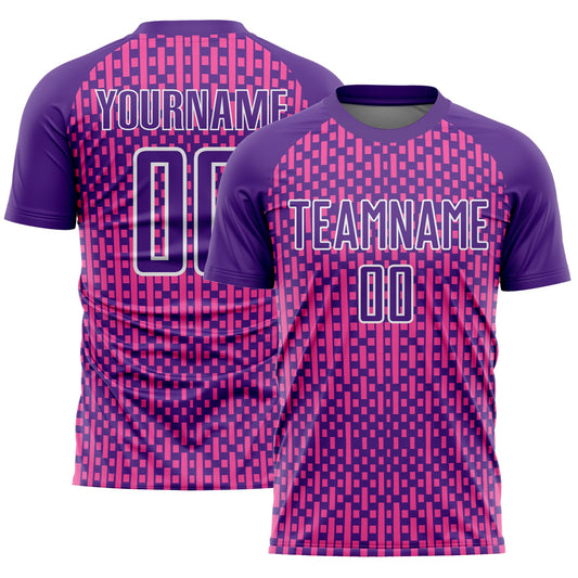 Custom Purple Pink-White Abstract Geometric Shapes Sublimation Soccer Uniform Jersey - Main View