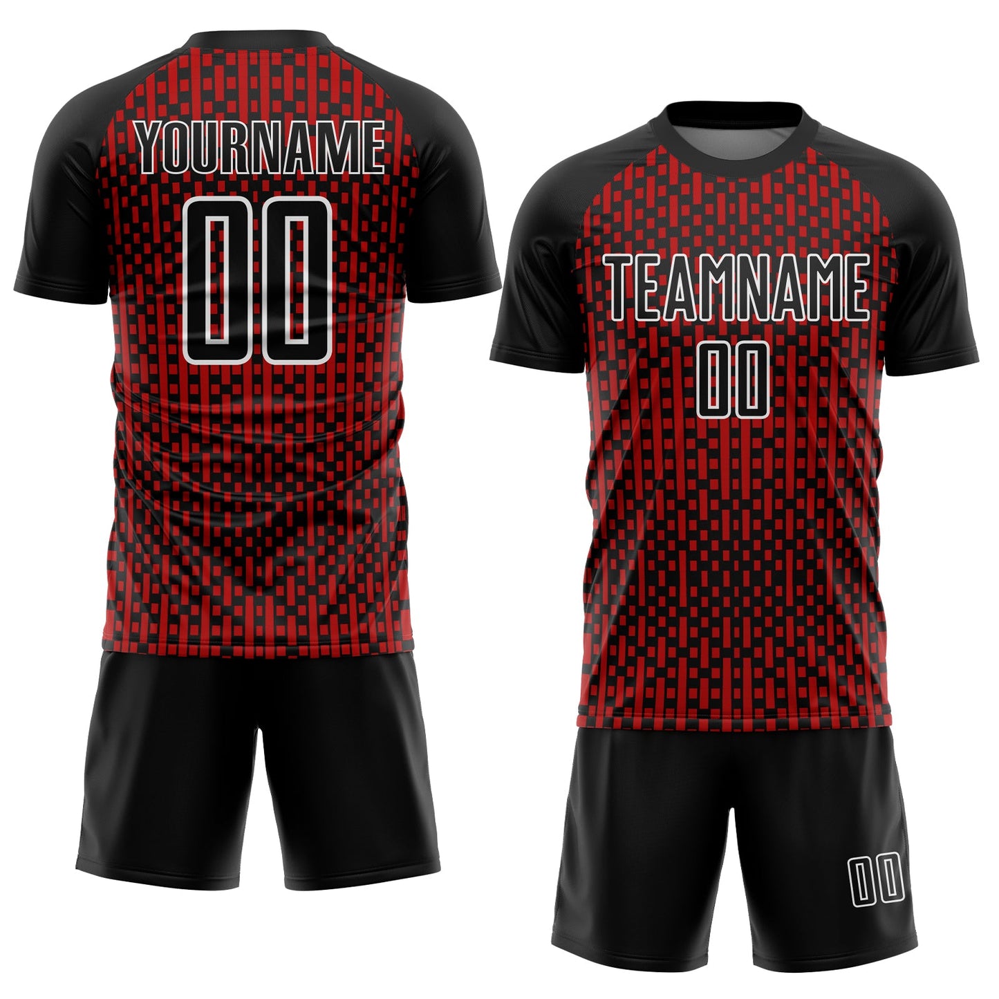 Custom Black Red-White Abstract Geometric Shapes Sublimation Soccer Uniform Jersey view 2