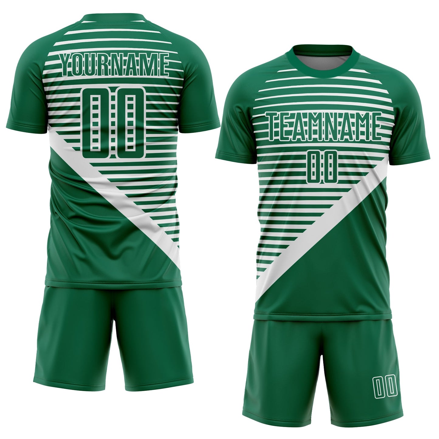 Custom Kelly Green White Stripes Sublimation Soccer Uniform Jersey view 2