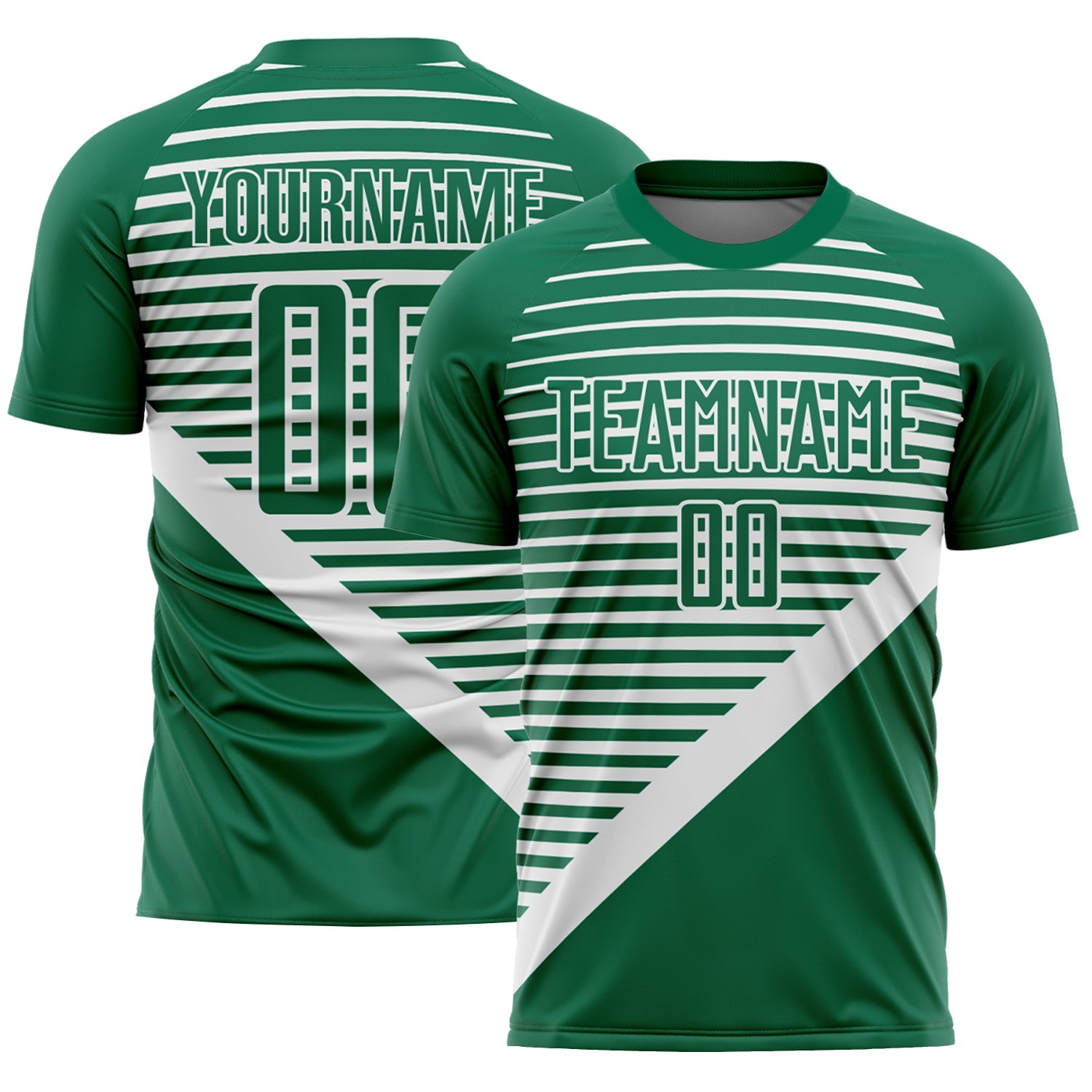 Custom Kelly Green White Stripes Sublimation Soccer Uniform Jersey - Main View