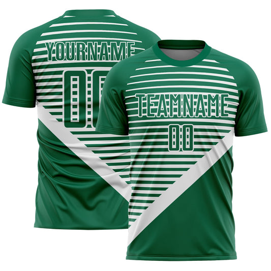 Custom Kelly Green White Stripes Sublimation Soccer Uniform Jersey - Main View