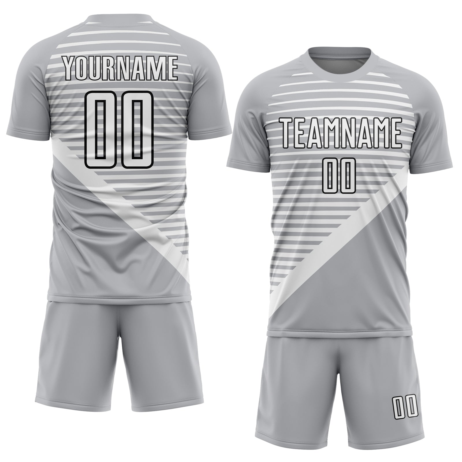 Custom Gray White-Black Stripes Sublimation Soccer Uniform Jersey view 2