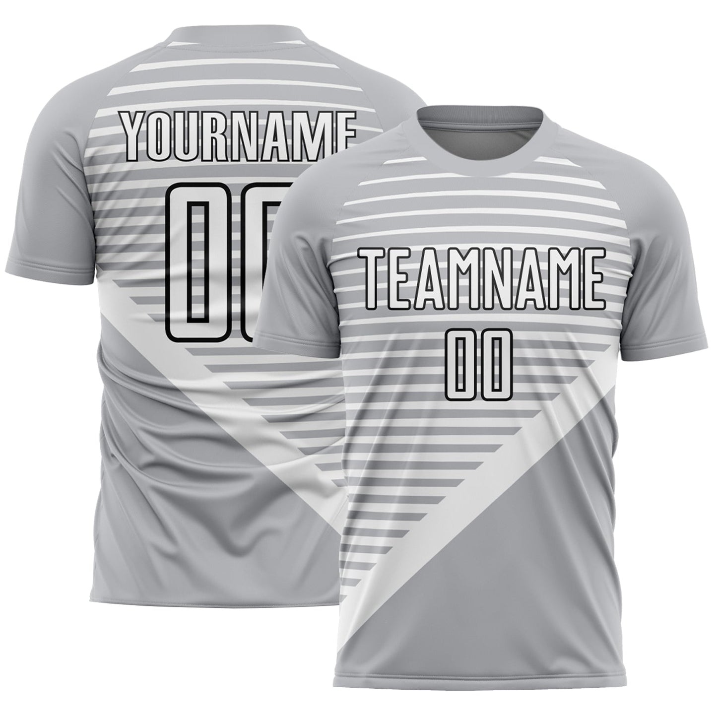 Custom Gray White-Black Stripes Sublimation Soccer Uniform Jersey - Main View