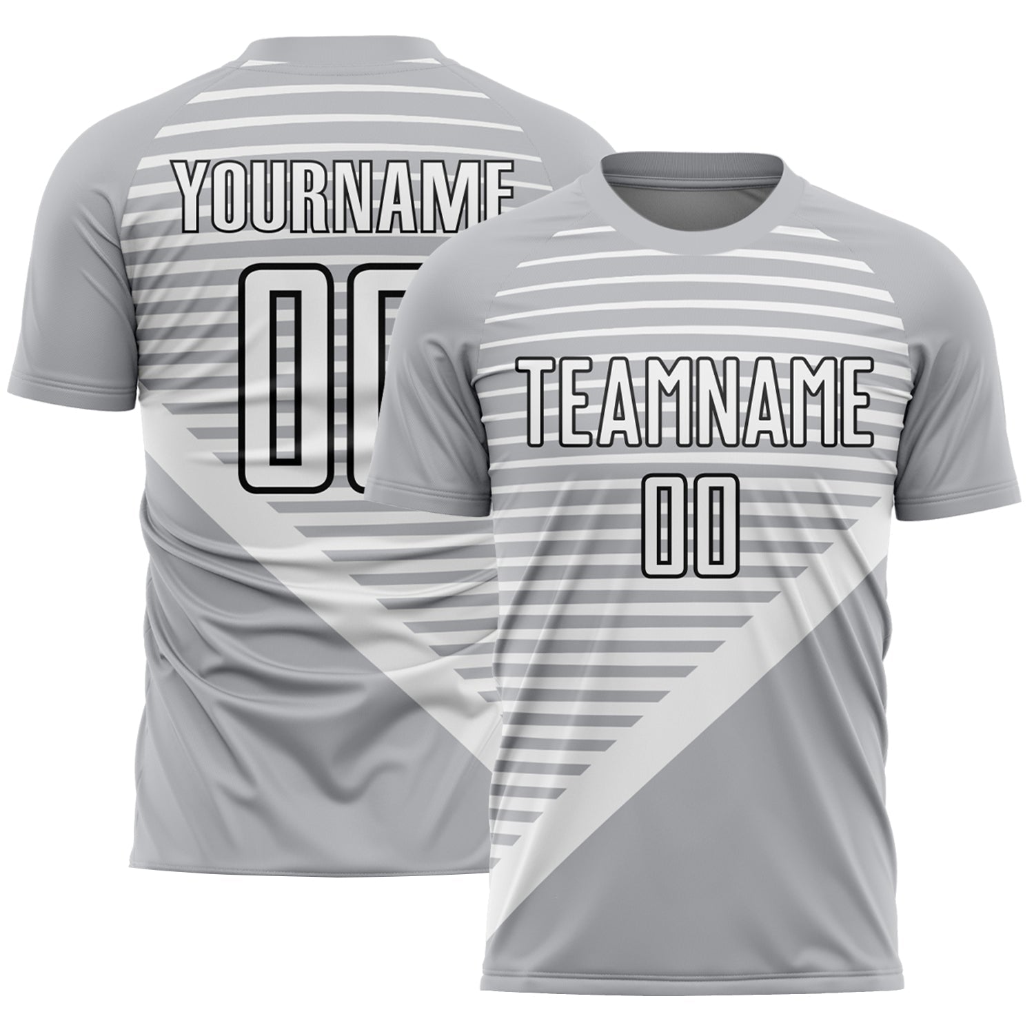 Custom Gray White-Black Stripes Sublimation Soccer Uniform Jersey - Main View