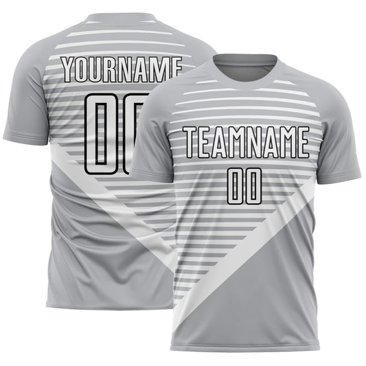 Custom Gray White-Black Stripes Sublimation Soccer Uniform Jersey - Main View
