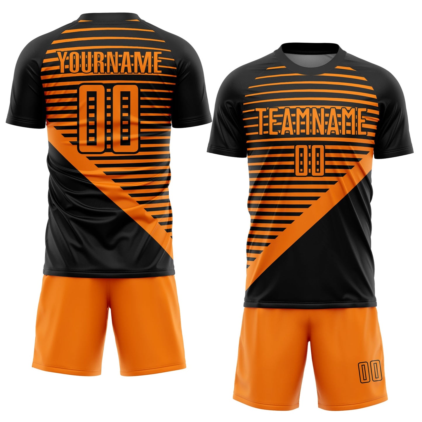 Custom Black Bay Orange Stripes Sublimation Soccer Uniform Jersey view 2