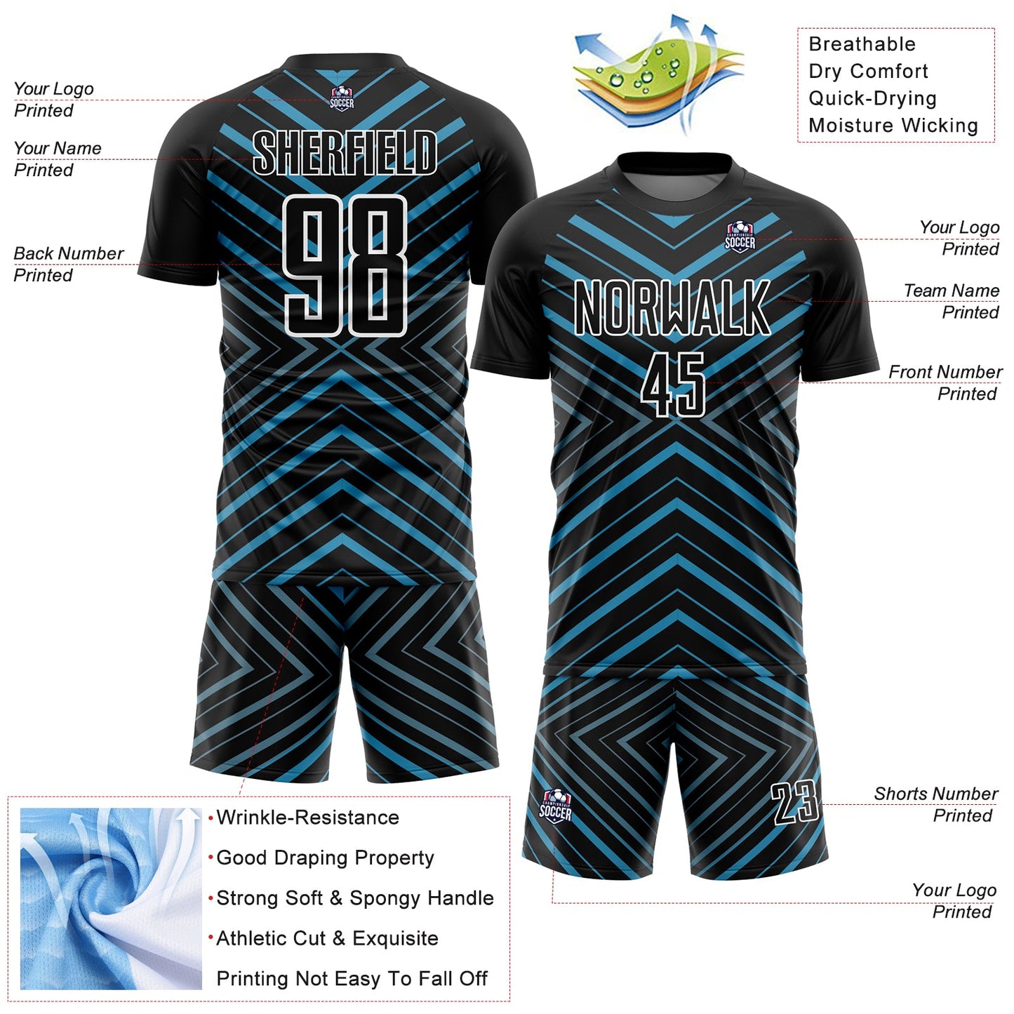Custom Black Panther Blue-White Stripes Sublimation Soccer Uniform Jersey view 4