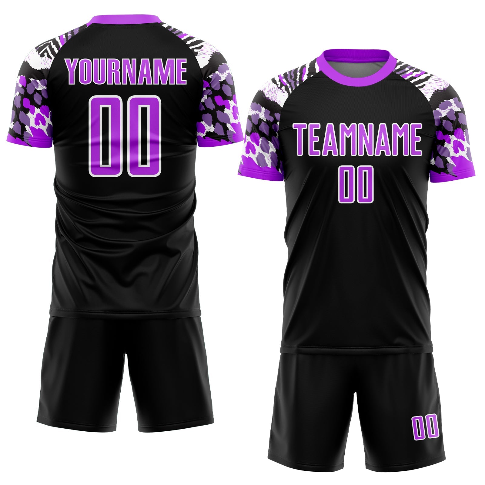 Custom Black Purple-White Animal Print Sublimation Soccer Uniform Jersey view 2