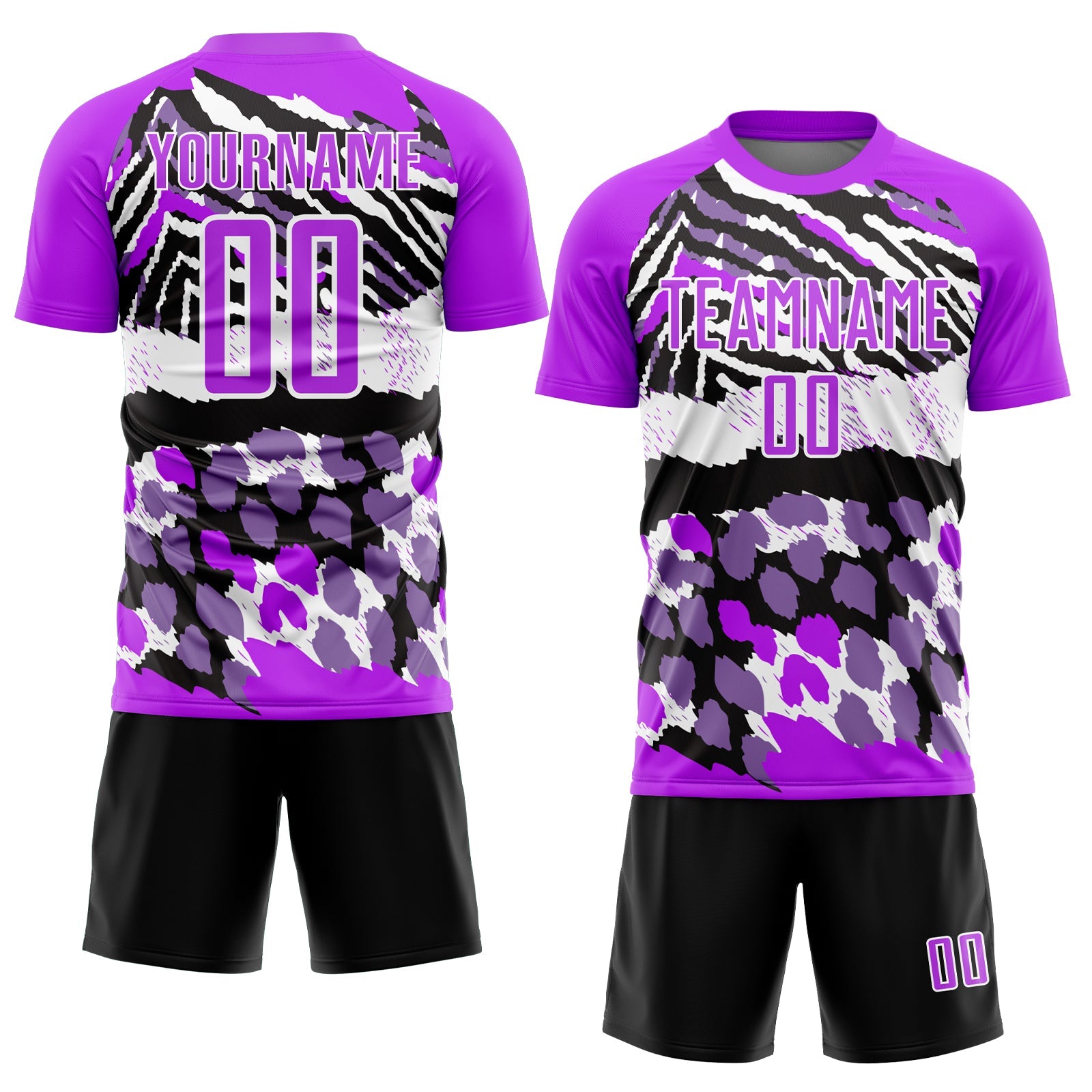 Custom Purple Black-White Animal Print Sublimation Soccer Uniform Jersey view 2
