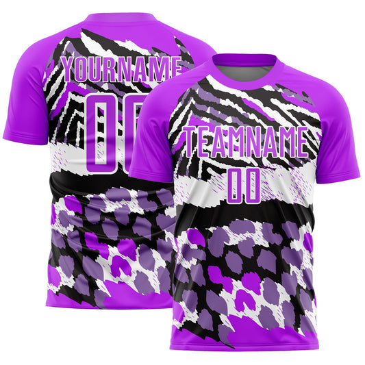 Custom Purple Black-White Animal Print Sublimation Soccer Uniform Jersey - Main View