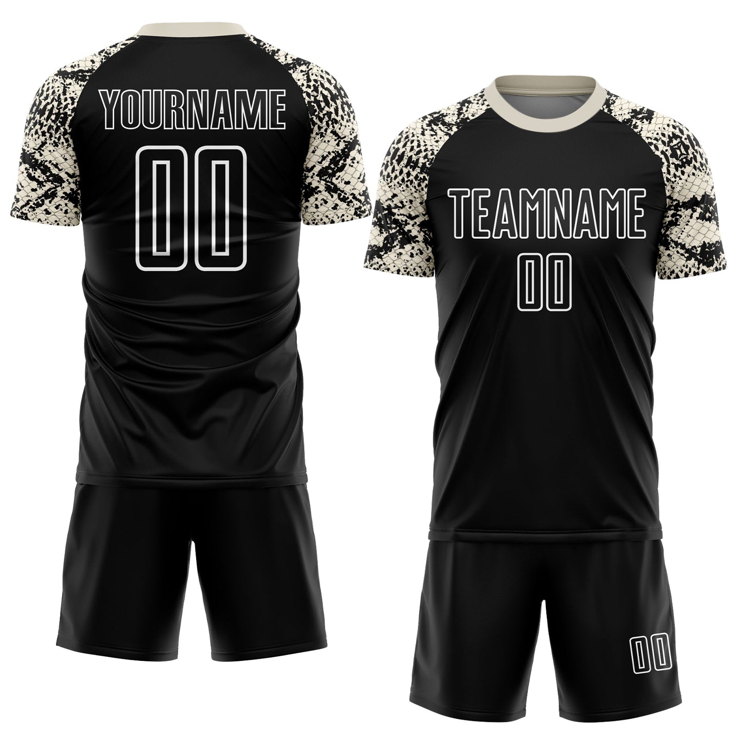 Custom Black Cream-White Snake Skin Sublimation Soccer Uniform Jersey view 2