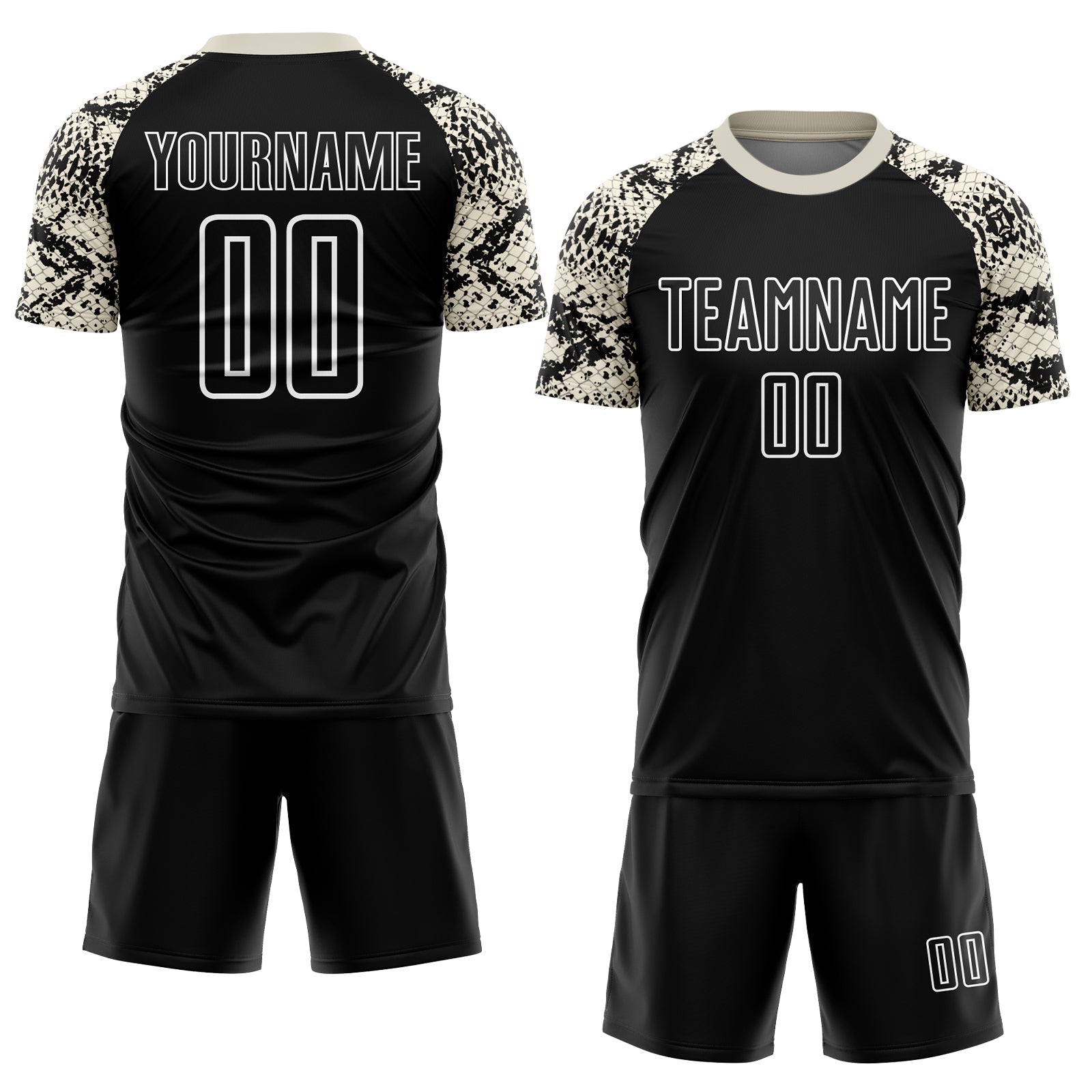 Custom Black Cream-White Snake Skin Sublimation Soccer Uniform Jersey view 2