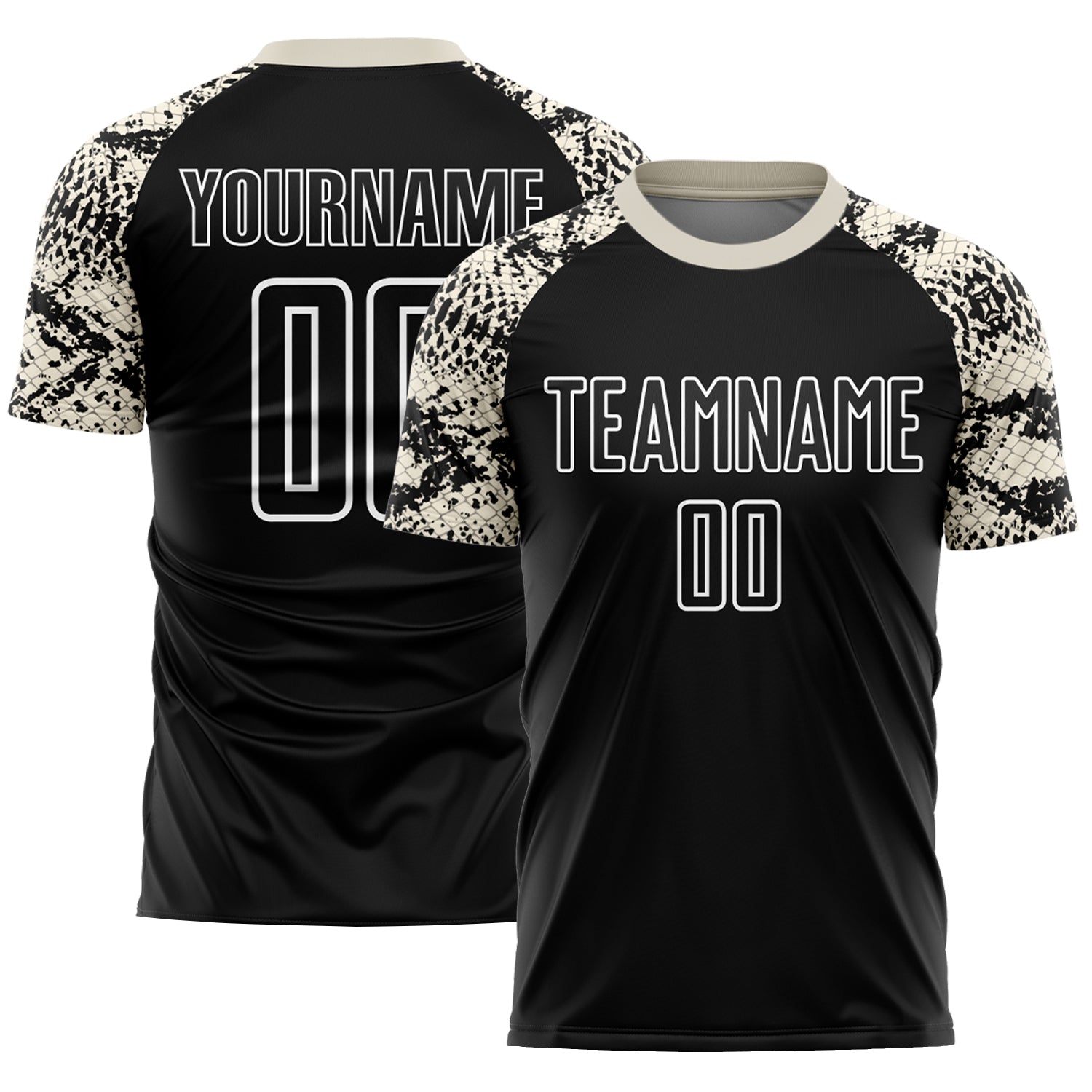 Custom Black Cream-White Snake Skin Sublimation Soccer Uniform Jersey - Main View