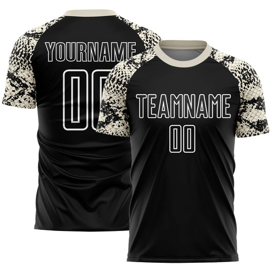 Custom Black Cream-White Snake Skin Sublimation Soccer Uniform Jersey - Main View