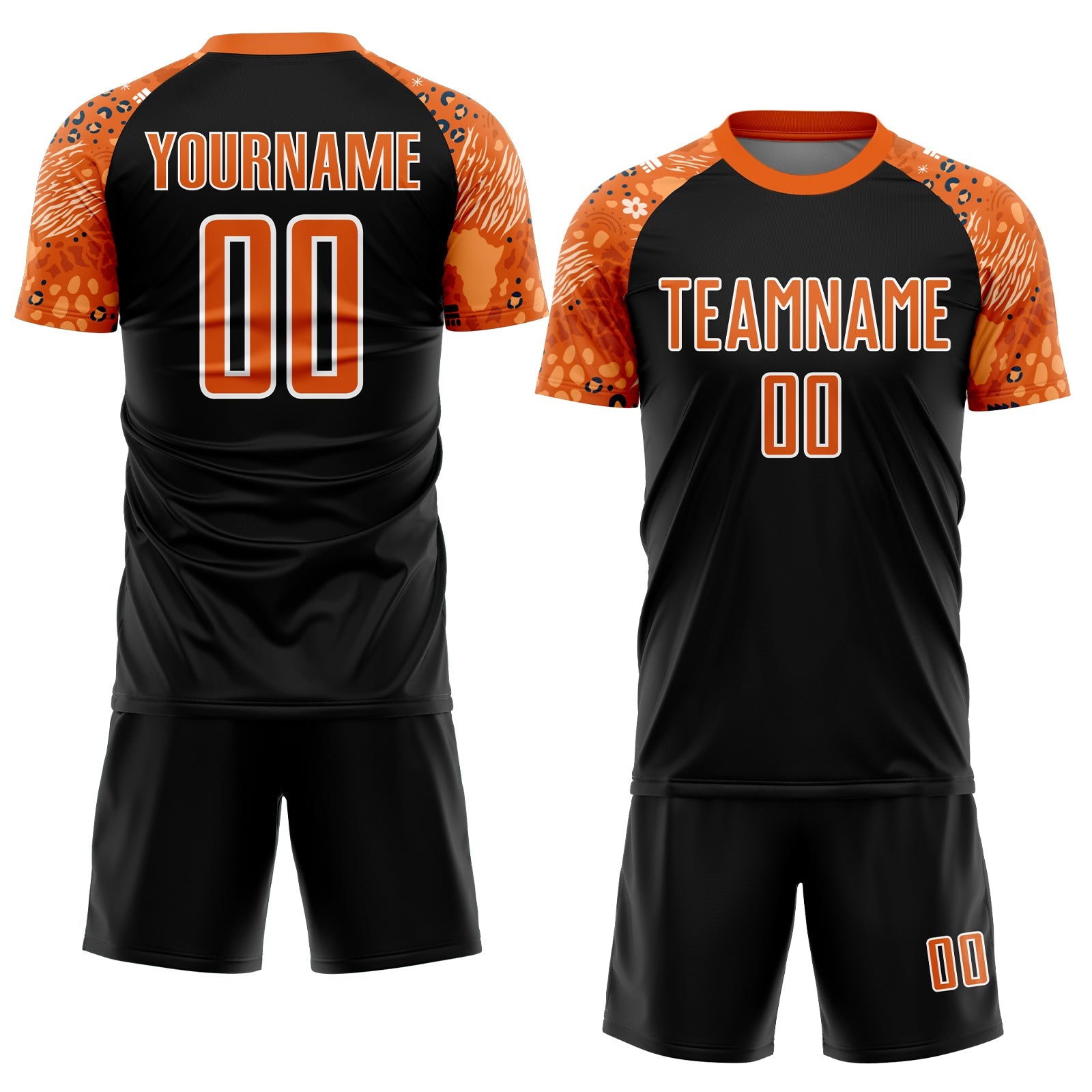 Custom Black Bay Orange-White African Pattern Sublimation Soccer Uniform Jersey view 2