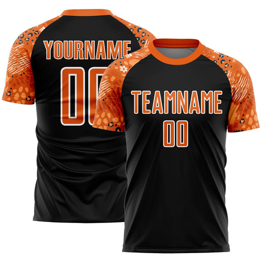 Custom Black Bay Orange-White African Pattern Sublimation Soccer Uniform Jersey - Main View