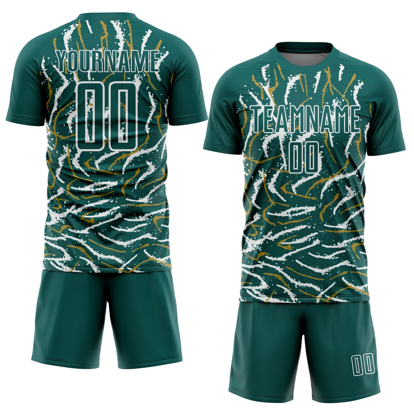 Custom Midnight Green White Curved And Wavy Lines Sublimation Soccer Uniform Jersey view 2