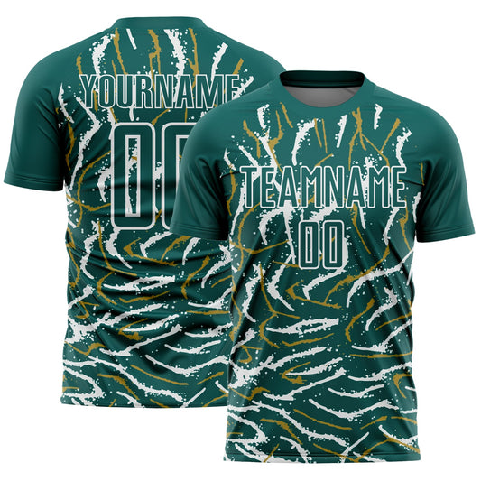Custom Midnight Green White Curved And Wavy Lines Sublimation Soccer Uniform Jersey - Main View