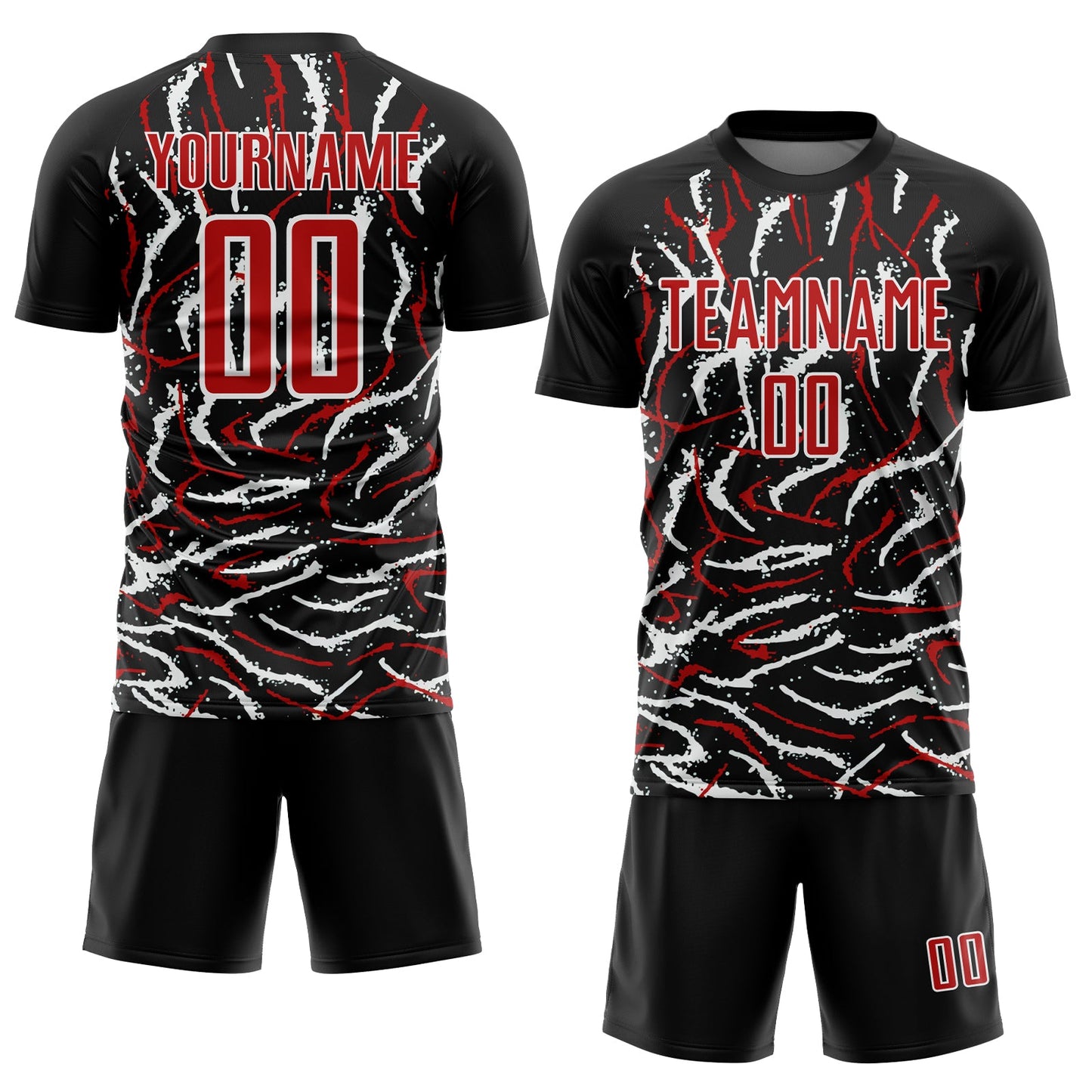 Custom Black Red-White Curved And Wavy Lines Sublimation Soccer Uniform Jersey view 2