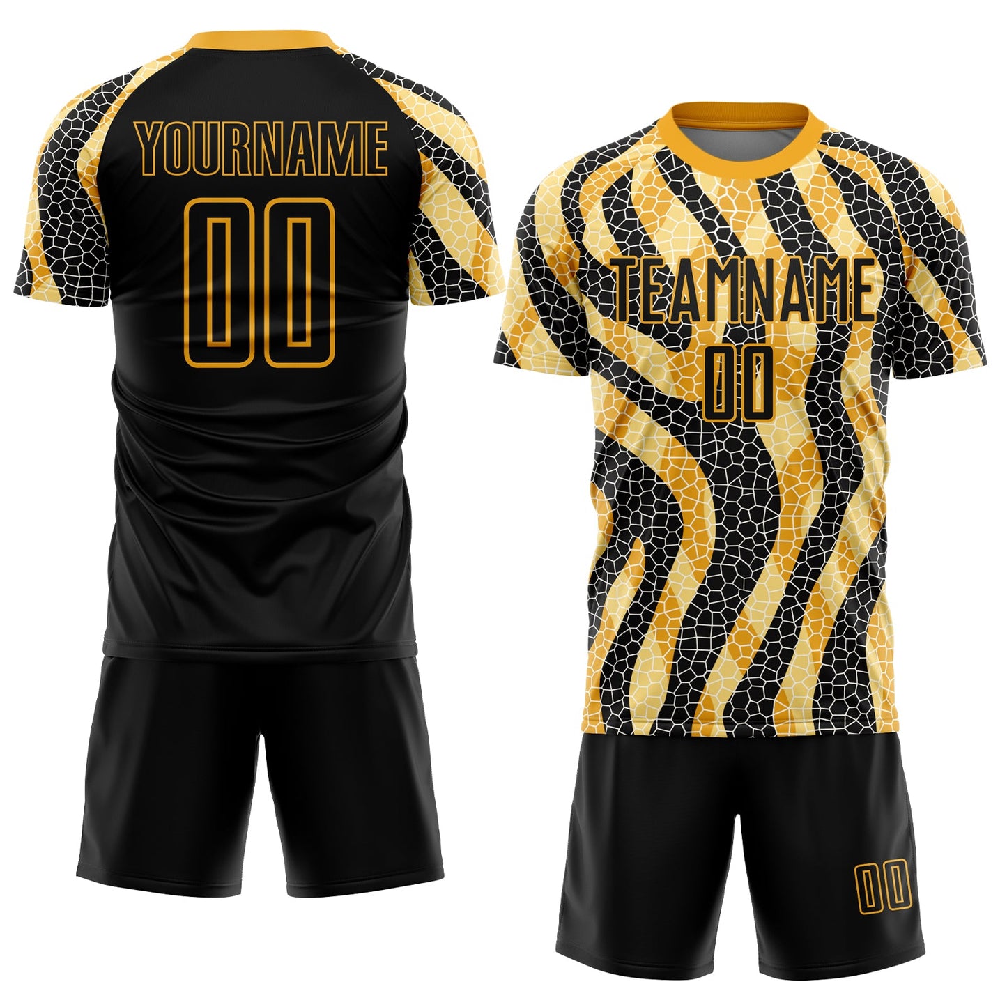 Custom Black Gold Animal Print Sublimation Soccer Uniform Jersey view 2