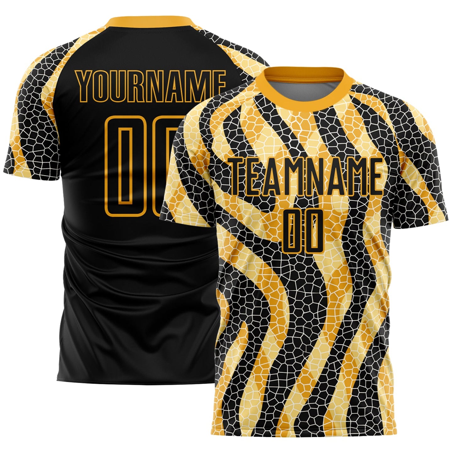 Custom Black Gold Animal Print Sublimation Soccer Uniform Jersey - Main View