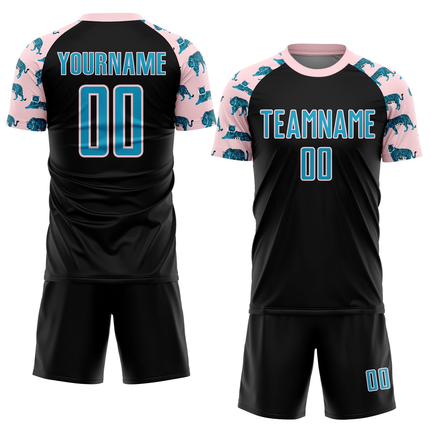 Custom Black US Navy Blue-Light Pink Tiger Sublimation Soccer Uniform Jersey view 2