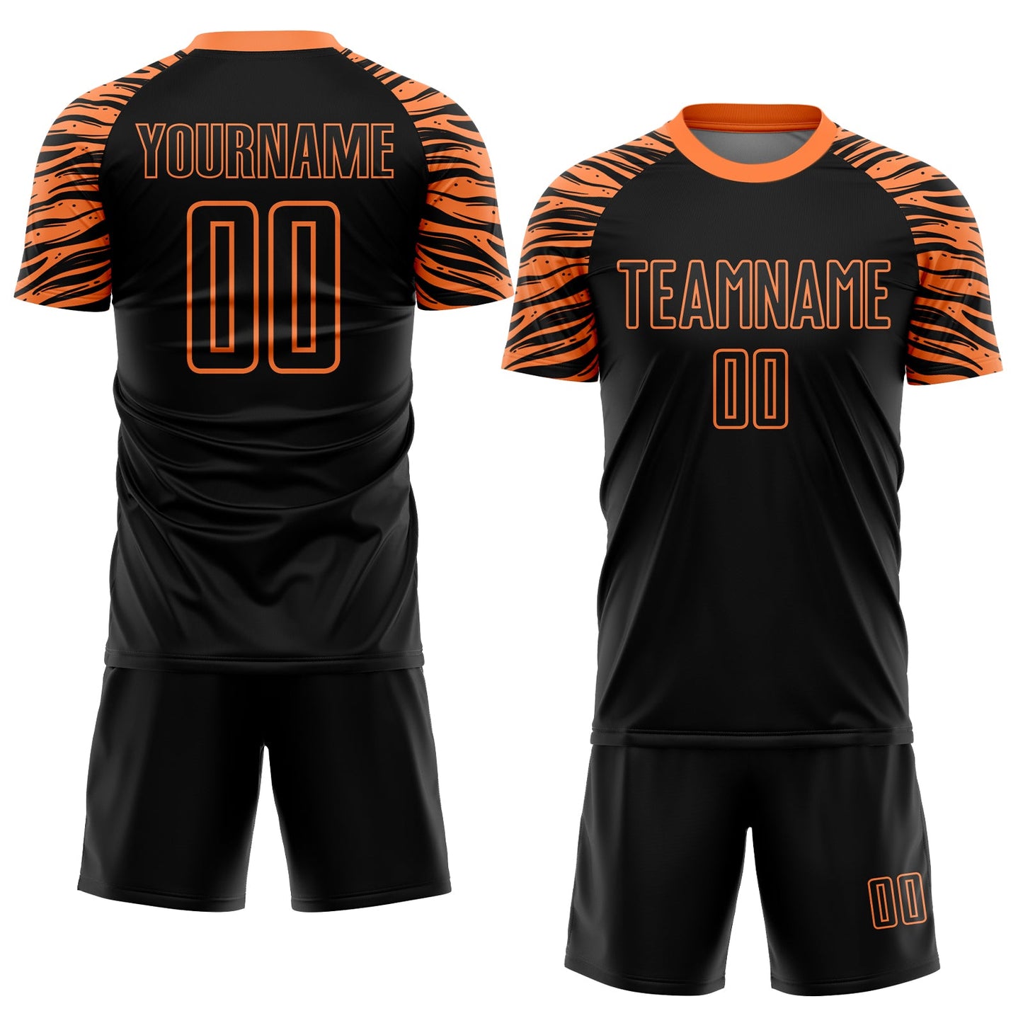 Custom Black Orange Tiger Stripes Sublimation Soccer Uniform Jersey view 2