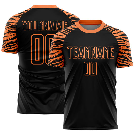 Custom Black Orange Tiger Stripes Sublimation Soccer Uniform Jersey - Main View